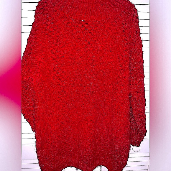 Vintage Red Filenes tunic chunky knitted angora sweater, size large - Picture 1 of 2